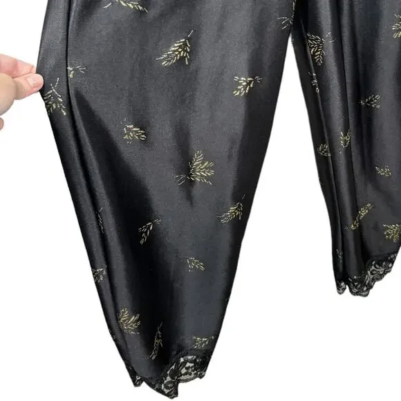 Vintage 70s Dolores For Poirette Black Sleepwear Jumpsuit Medium Lace Gold Satin - Picture 4 of 8